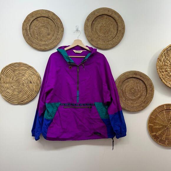 Vintage 80s LL Bean Purple Quarter Zip Aztec Print Pullover Windbreaker Jacket - Picture 2 of 9